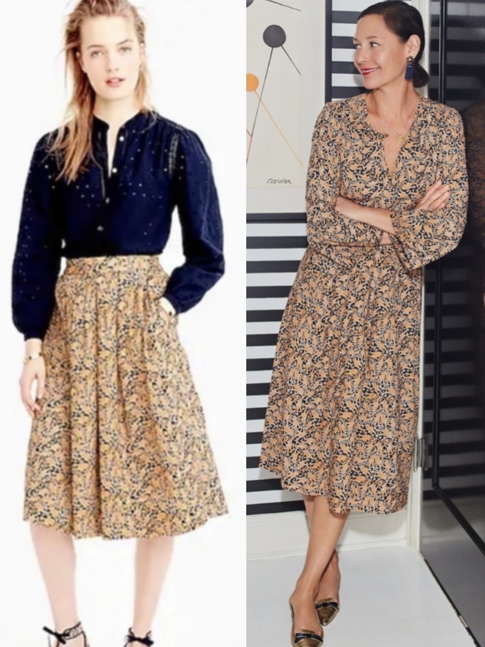 J. Crew The Drake’s Navy Blue Giraffe Print A-Line Pull On Midi Skirt - 8